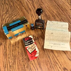 Vintage 60s 70s Bates Special Numbering Machine 6 Wheels E Instructions Box Ink